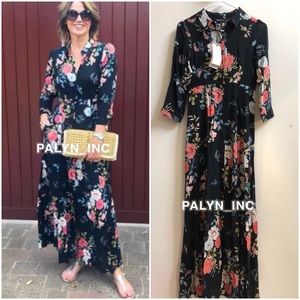 long floral print dress zara